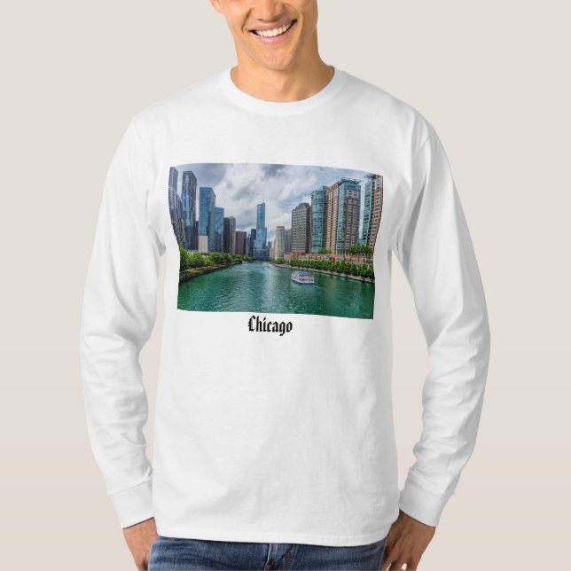 T-shirt long manches de la rivière Chicago et de l (Devant)