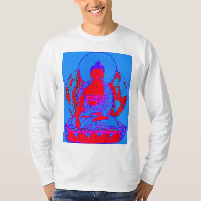 T-shirt Long tee - shirt de la douille des hommes bleus et (Devant)