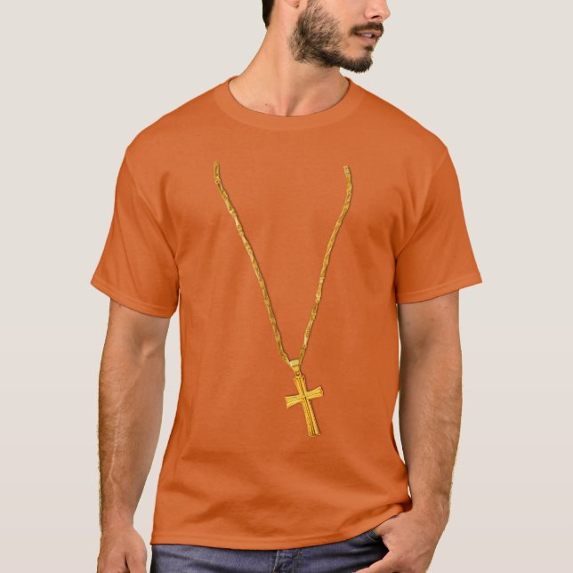 T-shirt Longue chaîne en or et croix drôle (Devant)