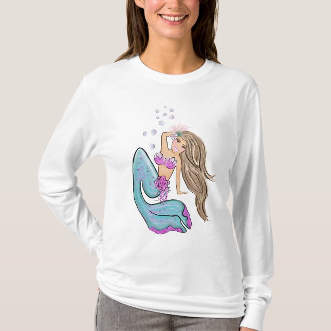 T-shirt Longue chemise de douille de sirène (Devant)