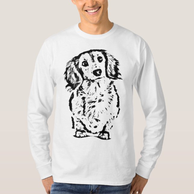 T-shirt Longue Cheveux Dachshund Amant Cadeau Doxie Maman  (Devant)