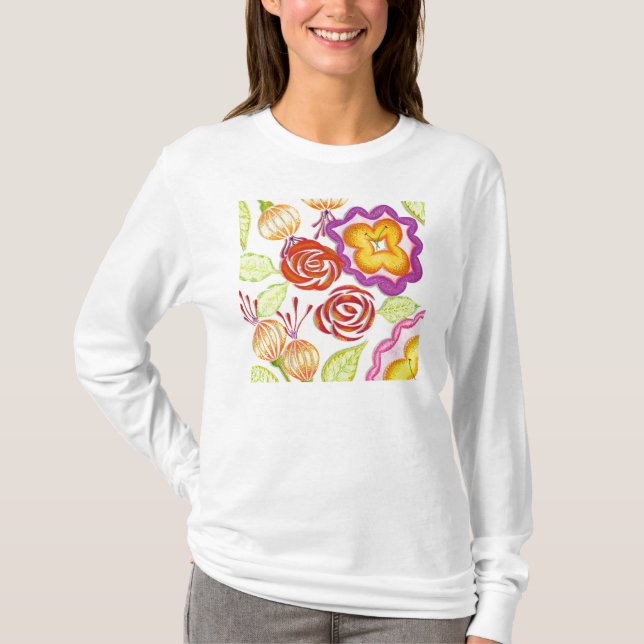 T-shirt Longue douille de Chickie - fleurs aussi (Devant)