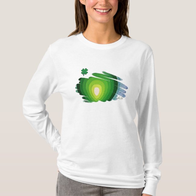 T-shirt Longues douilles de dames Hoody, shamrock à (Devant)