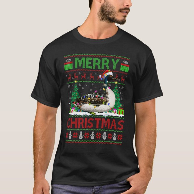 T-shirt Loon Bird  Xmas Tree Lights Ugly Santa Loon Christ (Devant)