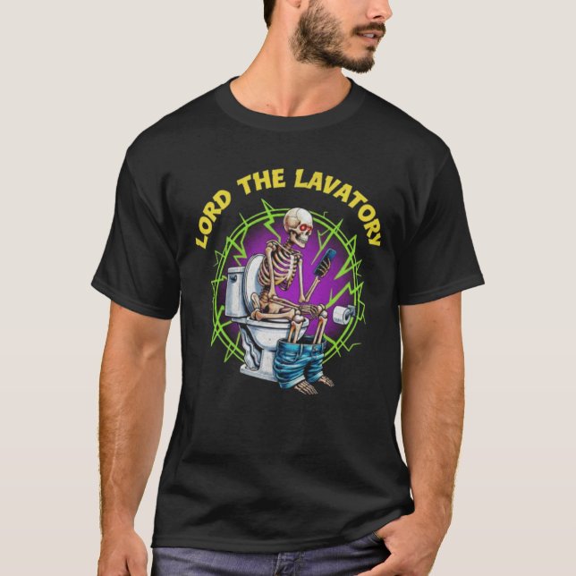T-shirt LORD OF THE LAVATORY – Skeleton on Toilet Graphic  (Devant)