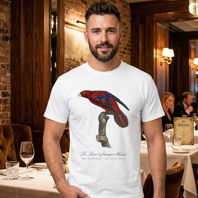 T-shirt Lori à queue brune, Trichoglossus borneus (Long-Tailed Red Lory, Trichoglossus borneus. Men Basic White T-Shirt)