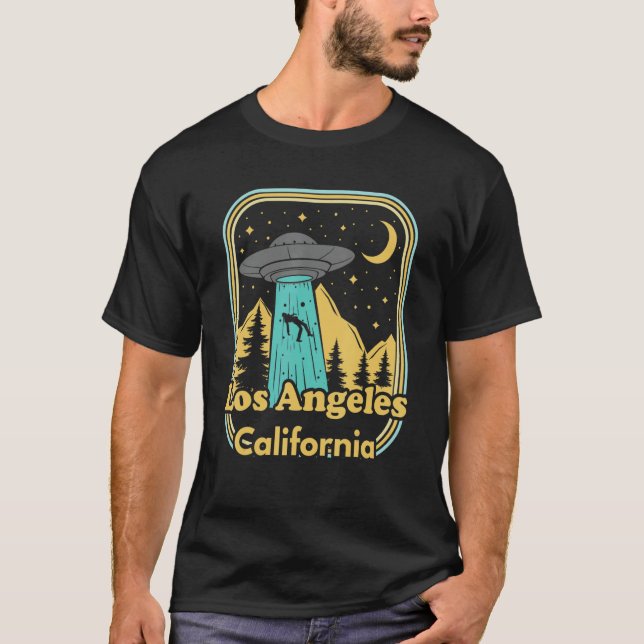 T-shirt Los Angeles California Ufo Alien Hunter 80s State  (Devant)