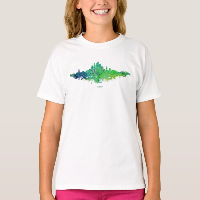 T-shirt Los Angeles City Skyline - Lime Green Blue (Devant)