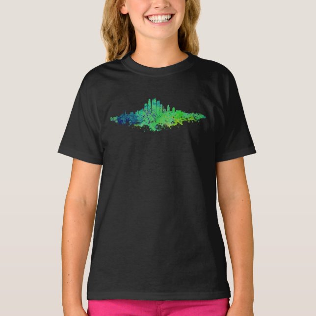 T-shirt Los Angeles City Skyline - Lime Green Blue (Devant)