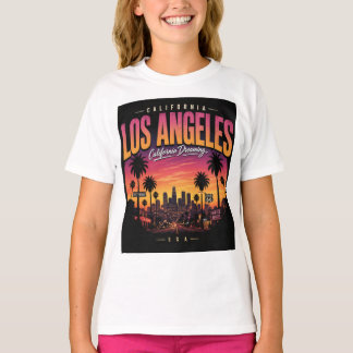 T-shirt Los Angeles Rétro Ciel de Crépuscule Toile de Fond