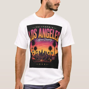 T-shirt Los Angeles Rétro Ciel de Crépuscule Toile de Fond