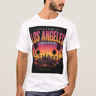 T-shirt Los Angeles Rétro Ciel de Crépuscule Toile de Fond