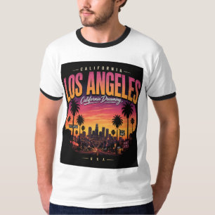 T-shirt Los Angeles Rétro Skyline Crépuscule Californie Rê