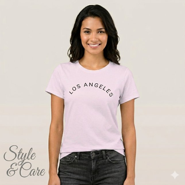 T-shirt Los Angeles Text Mark Rose Pâle Confortable (Los Angeles Text Mark Pale Pink Comfortable Fit T-Shirt)