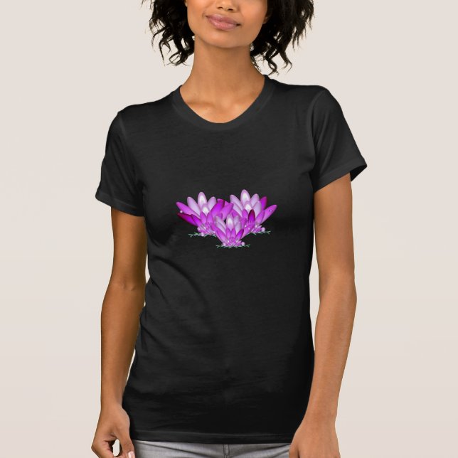 T-shirt Lotus fleurit rose sur le vert de mer arrière - pl (Devant)