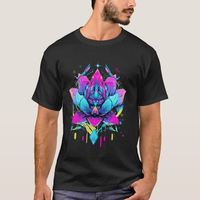 T-shirt Lotus Flower Robotics Futuristic Cyberpunk Design (Devant)