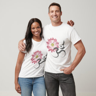 T-shirt Lotus Rose Yoga Fleur et Calligraphie Zen Om Aum