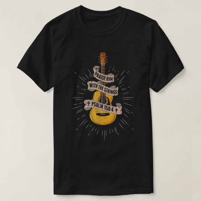 T-shirt Louez-Le Avec Les Cordes Jésus Guitare Acoustique (Design devant)