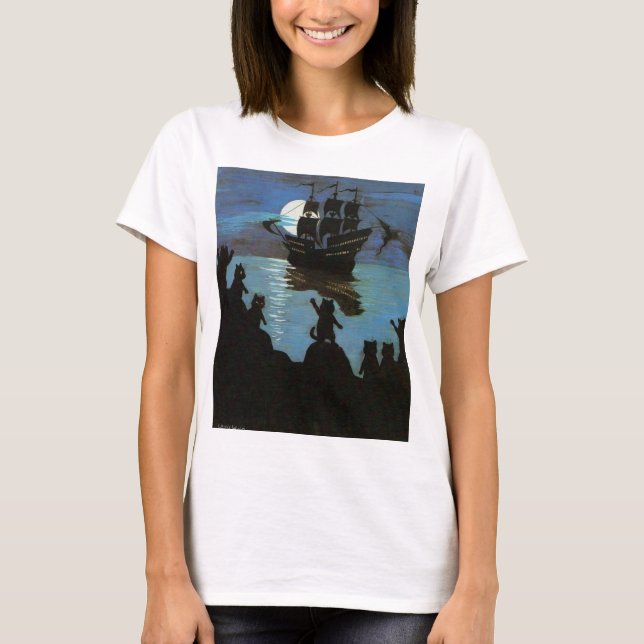 T-shirt Louis Wain Cat Pirates Galleon In the Moon Light (Devant)