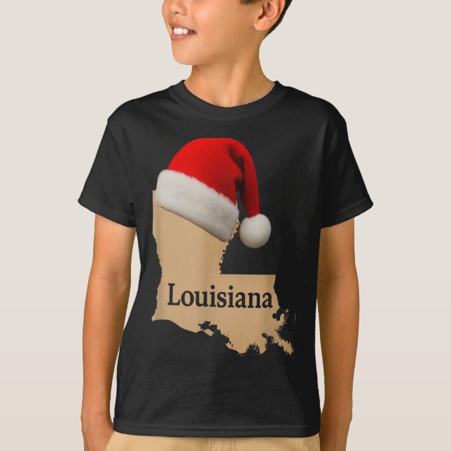 T-shirt Louisiana Map Santa Hat Funny Christmas Cajun Holi (Devant)