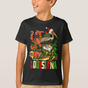 T-shirt Louisiane Bayou Noël Crocodile Père Noël Chapeau V