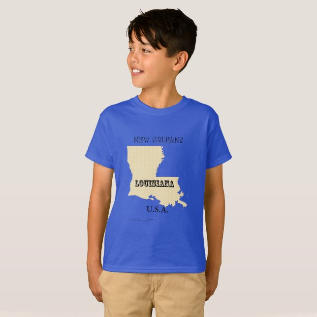 T-shirt - Louisiane Carte avec la ville (Devant entier)