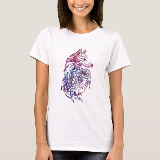 T-shirt Loup aquarelle artistique (Devant)