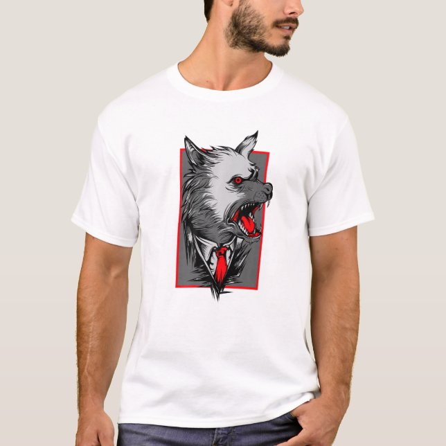T-shirt Loup Aux Yeux Rouges Et Loup D'Animal À La Cravate (Devant)