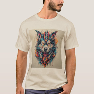 T-shirt Loup avec des éléments géométriques et des couleur