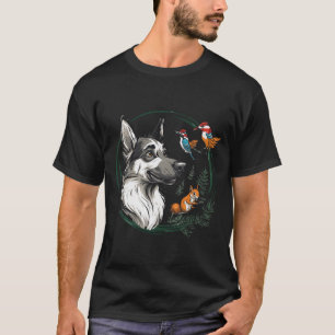 T-shirt Loup avec Écureuil et Oiseaux Colorés
