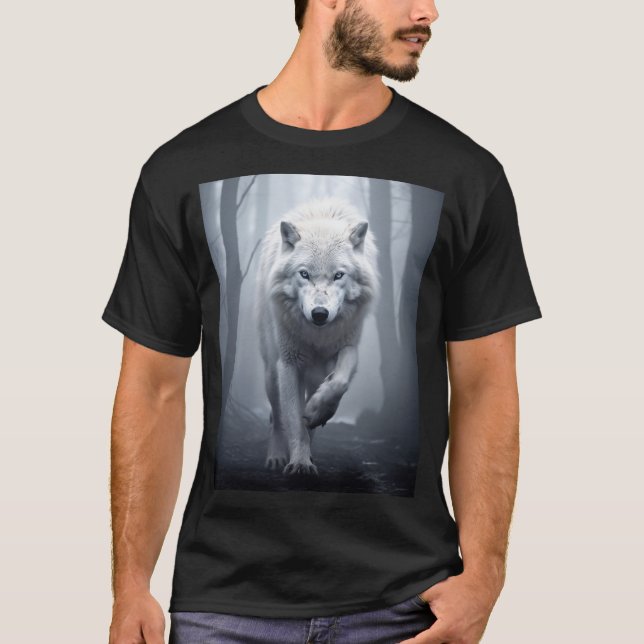 T-shirt Loup blanc dans la forêt de Foggy (Devant)