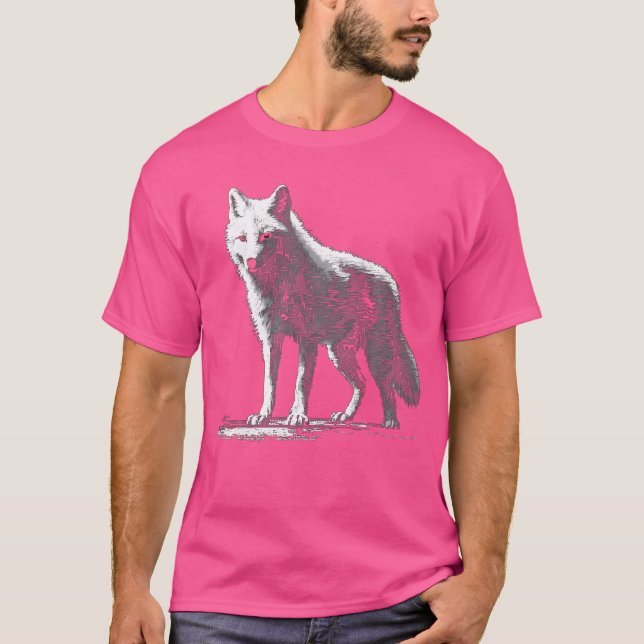 T-shirt Loup Blanc En Pixels Art Animal Motif Wolf (Devant)