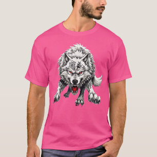 T-shirt Loup Blanc Fierce Aux Yeux Rouges Agressive Werewo