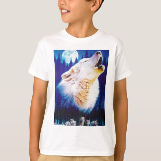 T-shirt Loup blanc hurlant à la pleine lune bleue