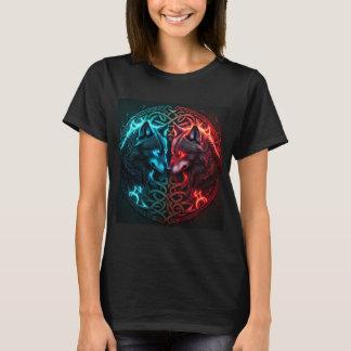 T-shirt Loup bleu et rouge celtique