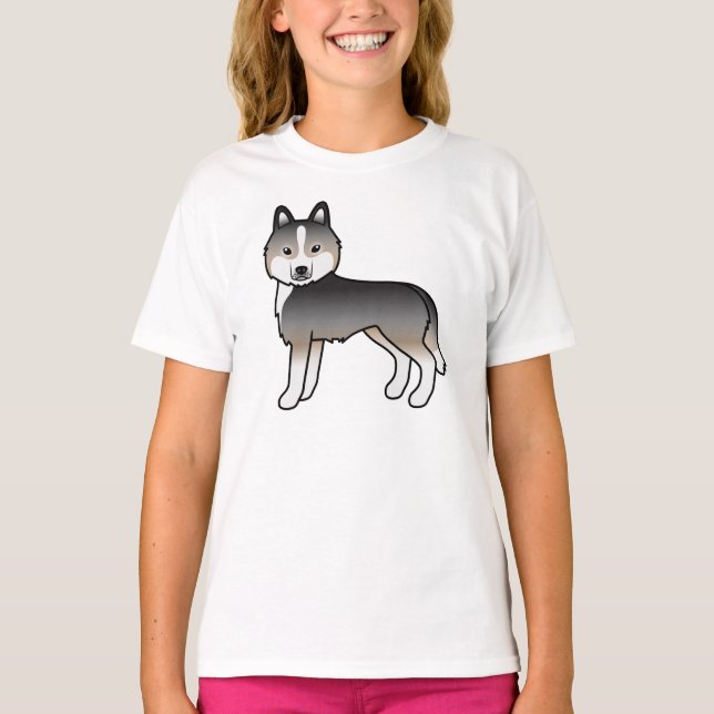 T-shirt Loup clair Gris Sibérien Husky mignon chien de des (Devant)
