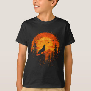 T-shirt Loup coucher de soleil montagne forêt sauvagerie n