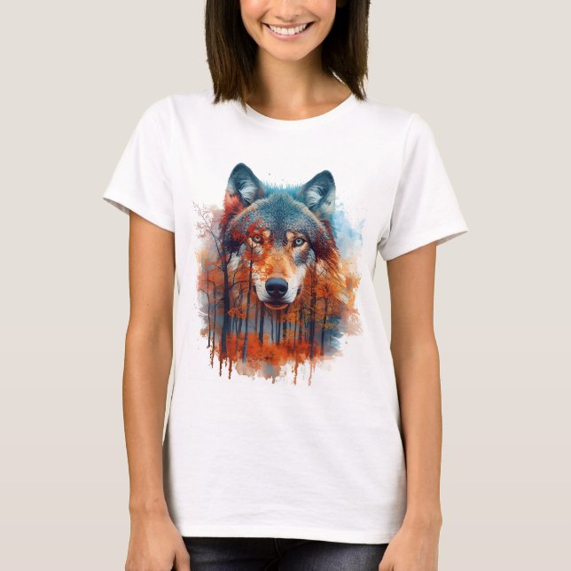 T-shirt Loup dans la forêt d'automne (Devant)