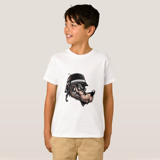 T-shirt Loup de bande dessinée avec de la dynamite sur son (Devant entier)