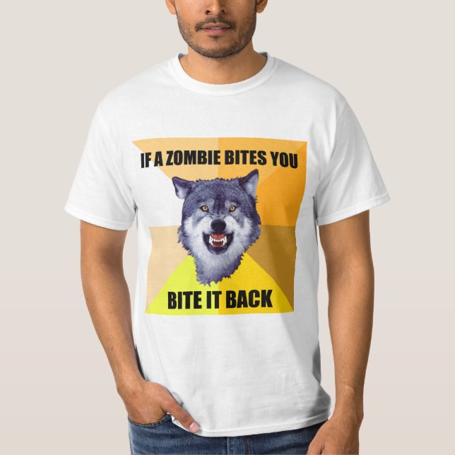 T-shirt LOUP de COURAGE si un zombi vous mord (Devant)