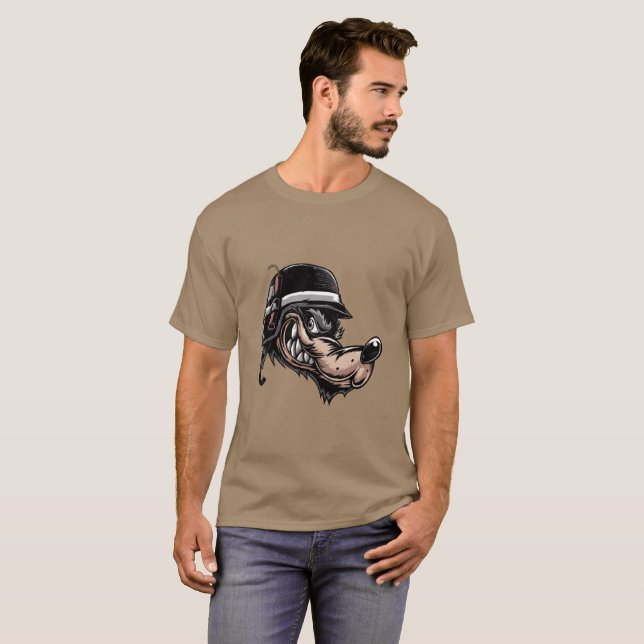 T-shirt Loup de dessin animé avec de la dynamite sur son c (Devant entier)