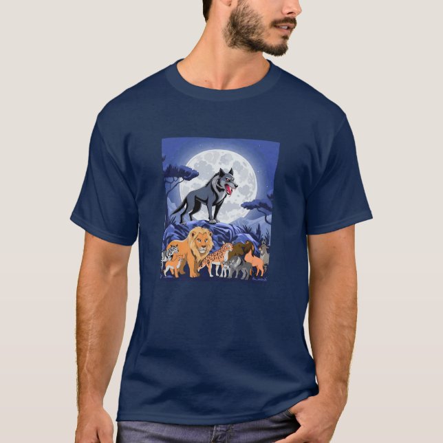 T-shirt Loup de glace en Pleine lune avec des animaux de l (Devant)