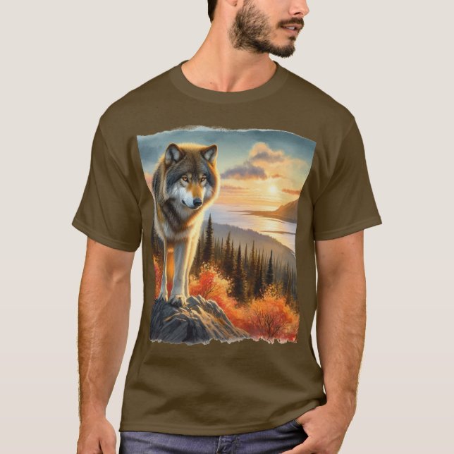T-shirt Loup de l'Alaska pendant la saison d'automne Mens (Devant)