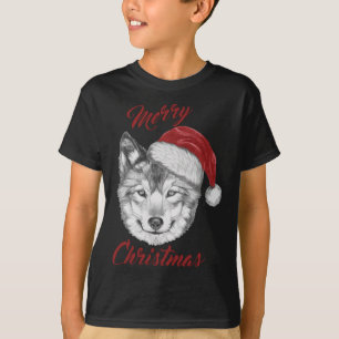 T-shirt Loup de Noël drôle avec chapeau de Père Noël