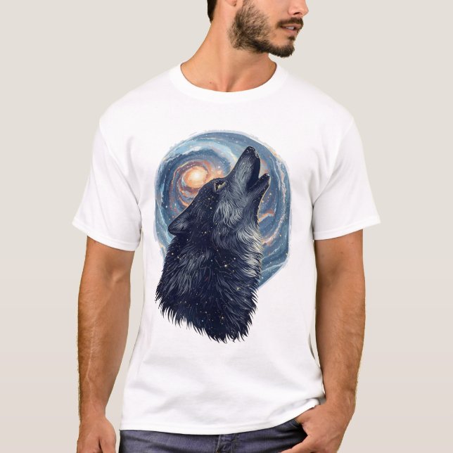 T-shirt Loup des Étoiles – Illustration Animale Céleste (Devant)