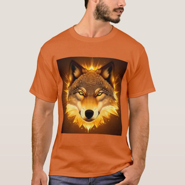 T-shirt Loup Doré Énergie Radiante Conception Mythique (Devant)
