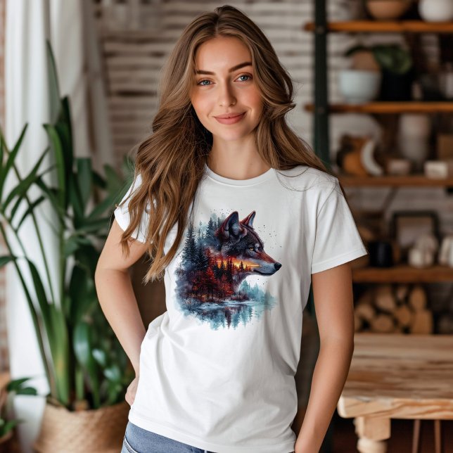 T-shirt Loup Double Exposition (Créateur téléchargé)