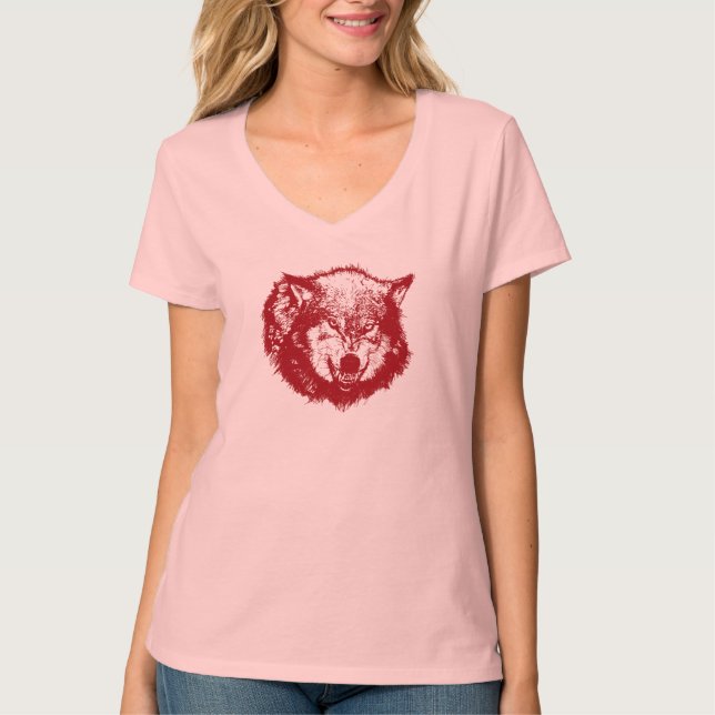 T-shirt Loup en colère en rouge (Devant)