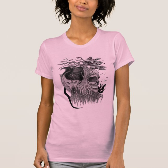 T-shirt Loup et corbeau avec crâne (Devant)