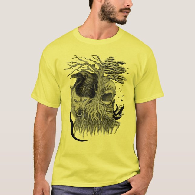 T-shirt Loup et corbeau avec crâne (Devant)